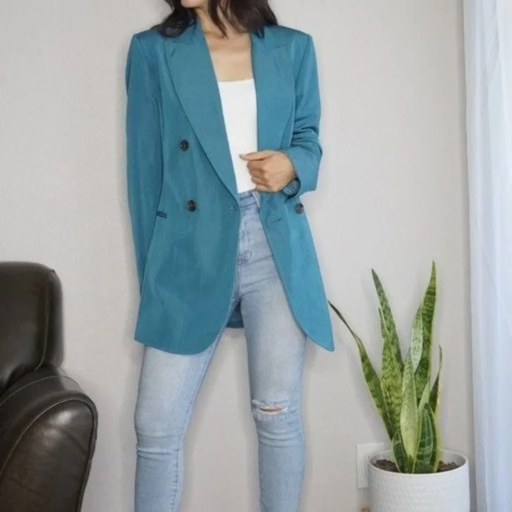 Oscar de La Renta Double Breasted SlateBlue Blazer size 10 - Picture 1 of 15